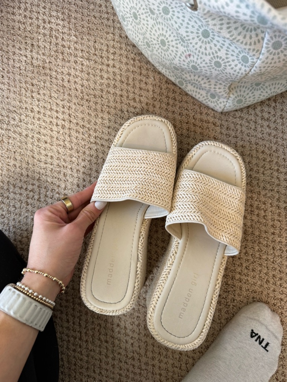 Madden Girl Neutral Woven Platform Slide Sandals - Picture 3 of 4
